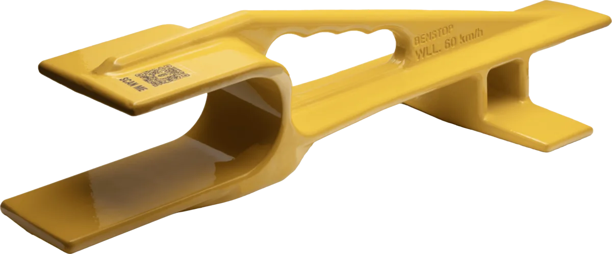 The BenStop GP 20/40 Door Brace, a single yellow powder-coated aluminium piece